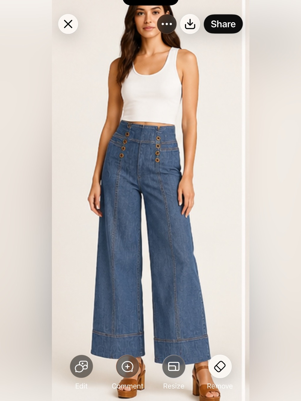 Pilcro Anthropologie Dark Blue Wide-Leg High-Rise Jeans with Button Detail